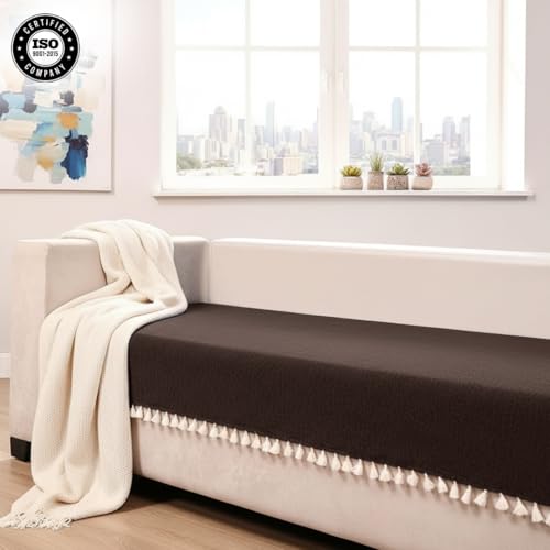 Image of HOMEMONDE 2 Seater Sofa Cover with Tassels |Soft, Durable & Textured Chenille Fabric with Tassels | Sofa Cover Mats for Living Room, Bedroom, Drawing Room & Office (76 X 122 CM, Brown)