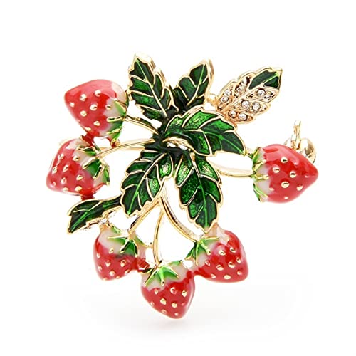 Broche fraise émail rouge, le cadeau mode idéal pour illuminer les tenues de fête des dames