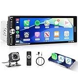 Single Din Car Stereo with Wireless CarPlay Android Auto Mirror Link, Driauto Car Radio Bluetooth Handsfree Headunit 6.9 Inch 1 Din IPS Touch Screen FM Type-C USB Charging EQ SWC with Reverse Camera