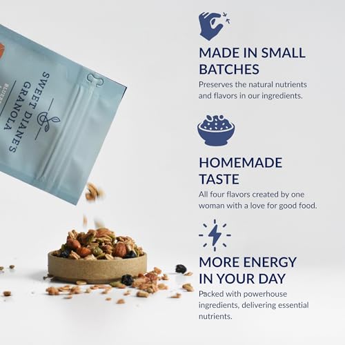 Image of Sweet Diane's Granola - Family Size (36 oz) Blueberry Almond Organic Granola, Low-Sugar, High-Fiber, Gluten-Free, Vegan, Delicious Breakfast and Snack Topper