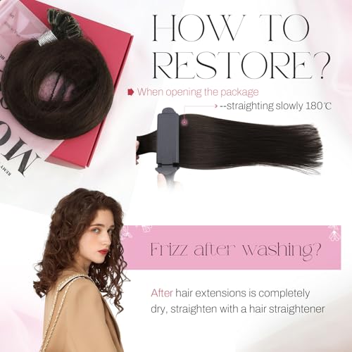 Image of Moresoo U Tip Hair Extensions Human Hair, Dark Brown, 16 Inch | 50g 50 Strands, Soft Straight Texture, Professional Settings, Seamless Color Match, Daily Styling