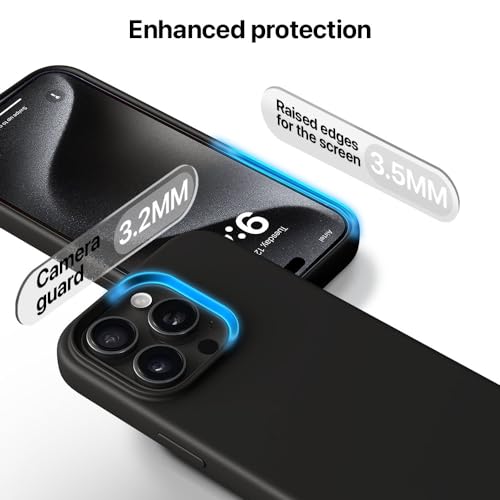 Image of Vaku Luxos Silicone Back Cover Case For iPhone 15 Pro Shockproof Scratch Resistant Slim Fit Protective Design Military-Grade Protection Support Mag-Safe Wireless Magnetic Charging- Black