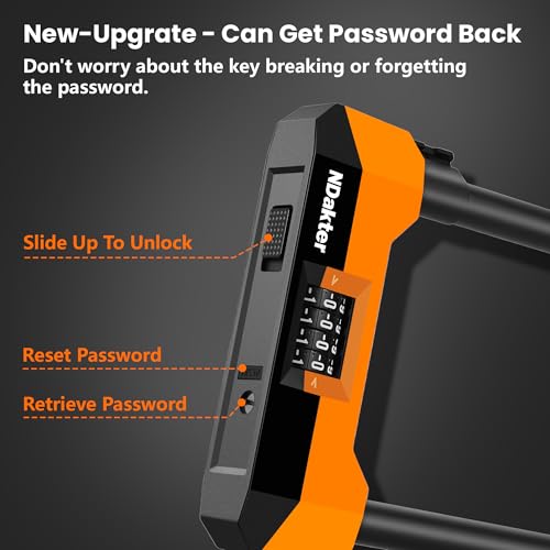 Image of NDakter Bike Locks Heavy Duty Anti Theft, 18mm Bicycle Combo U Lock, 4-Digit Resettable Combination Lock with 5FT Steel Cable and Bracket, for Electric Scooter, Ebike, Motorcycle (Orange)