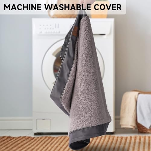 Image of Sunheir Washable Large Dog Bed Covers Soft Plush Replacement, Waterproof Dog Bed Liner, Pet Bed Cover with Zipper 24x16x3 Inches, Grey, Cover Only