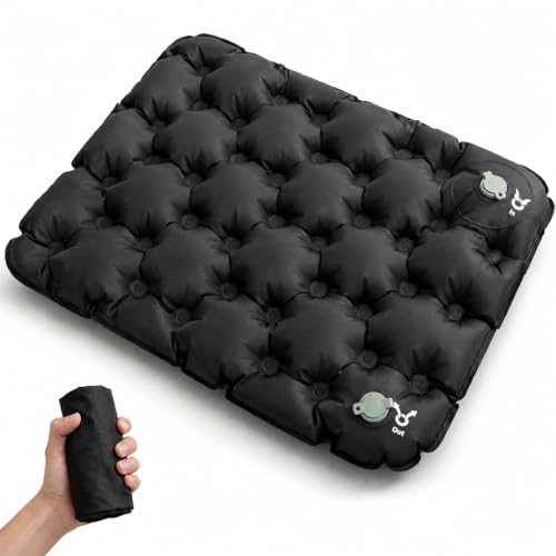 Cibalaland Inflatable Seat Cushion for Stadium & Travel, Built-in Pump Portable Air Seat Pad, Waterproof Bleacher Cushion for Air Travel, Camping, Soccer Games & Outdoor Events – Black