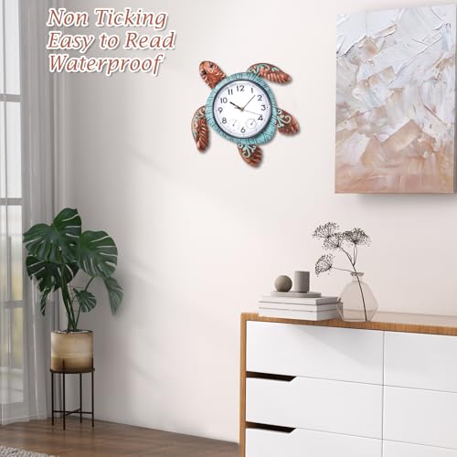 MUMTOP Turtle Outdoor Clock Waterproof, 12.6 Inch Outside Wall Clock with Thermometer Combo for Patio Pool Garden Home Decor - Image 5