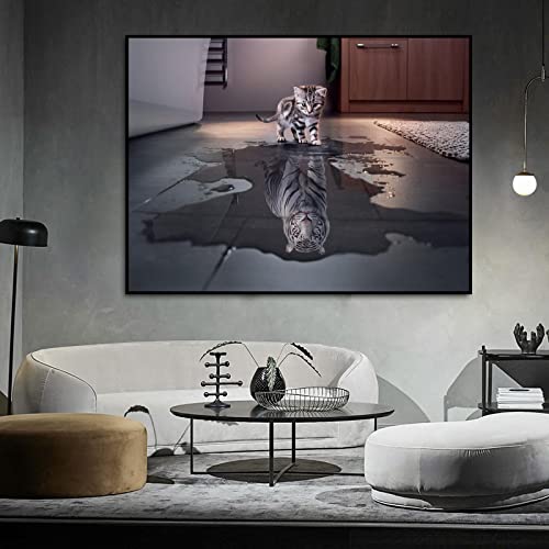 Tableau tigre pour mur vide grand format 60x100 cm toile tendue avec cadre interne
