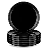 LOVECASA Black Plates Dessert Plate of 6, 8 Inch Dish Set Dinnerware Sets for Salad, Round Plates wi
