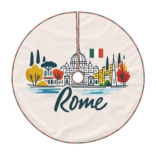 Paisaje urbano de Roma con falda italiana para árbol de Navidad, 76/91/122 cm, alfombrilla suave para árbol de Navidad, decoración del hogar