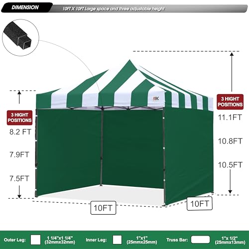 Image of ABCCANOPY Heavy Duty Easy Pop up Canopy Tent with Sidewalls 10x10,Strip Forest Green