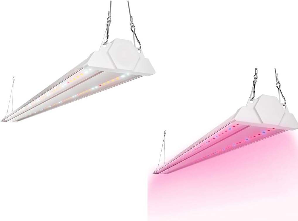 FREELICHT 2 Pack 4FT LED Grow Light, Red Blue Spectrum+ Full Spectrum Grow Light for Indoor Plants, 60W Linkable Plug in Plant Growing Lamps for Hydroponic Seeding Veg Flower