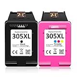 Sunnieink 305XL Cartouches d'encre Remplacement pour HP 305 XL Noir et Couleur pour DeskJet 2720 2710 2700 2724 Plus 4120 4110 Envy 6020 6032 6000 6030 6010 Pro 6420 6432 Imprimante, Pack de 2