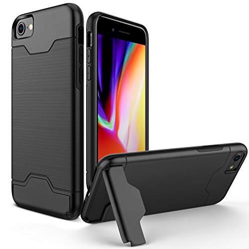 iPhone 8 Case, iPhone 7 Case, Allovit Shockproof Heavy Duty Full Protective Cover with Kickstand Dual Layer Wallet Design Case for Apple iPhone 8 ( 2017) / iPhone 7 (2016) - Black
