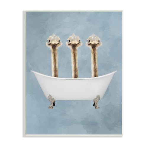 Image of Three Ostriches Bathtub, 13 x 19 Inch Mounted Print on Wall Plaque