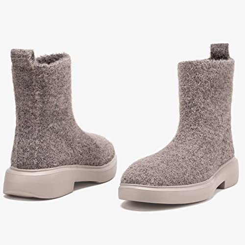 BEJINASH Women's Ankle Boots Fashion Versatile Lightweight Anti-Slip Round Toe Women's Low Heel Knit Boots3