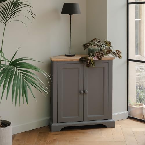 Florence Corner Sideboard, Compact Dove Grey Cupboard with Shelf | W78cm x D35cm x H85cm | Fully Assembled Cabinet Dining Living Room Furniture