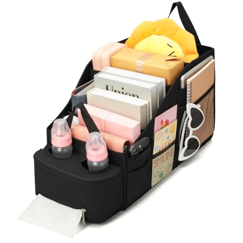 Romon Auto Organizer Rücksitz Autositz Organizer Kinder mit Seitennetztaschen & 2 Getränkehaltern Wasserabweisend für Kofferraum Innenraum Ideal für Spielzeug Snacks Reisezubehör