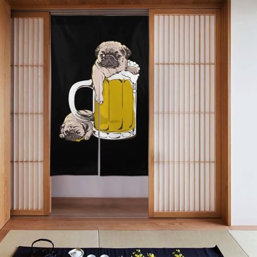 のれん 面白い パグ 犬柄 おしゃれ 間仕切り ロングカーテン 遮光 のれん 玄関 リビング キッチン 出入り口 幅86cm丈143cm FD109
