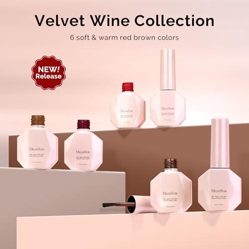 Image of MelodySusie Red Brown Gel Nail Polish Set - 6 Colors Burgundy Red Glitter Beige Brown Soak Off UV LED Gel Polish Gift for Women Nail Art Manicure Salon DIY Nail Design Decoration at Home