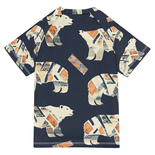 Boys Swing Shirts White Bear Animal Ethnic Rashguard Short Sleeve Kids T-Shirts Sun UPF 50+2