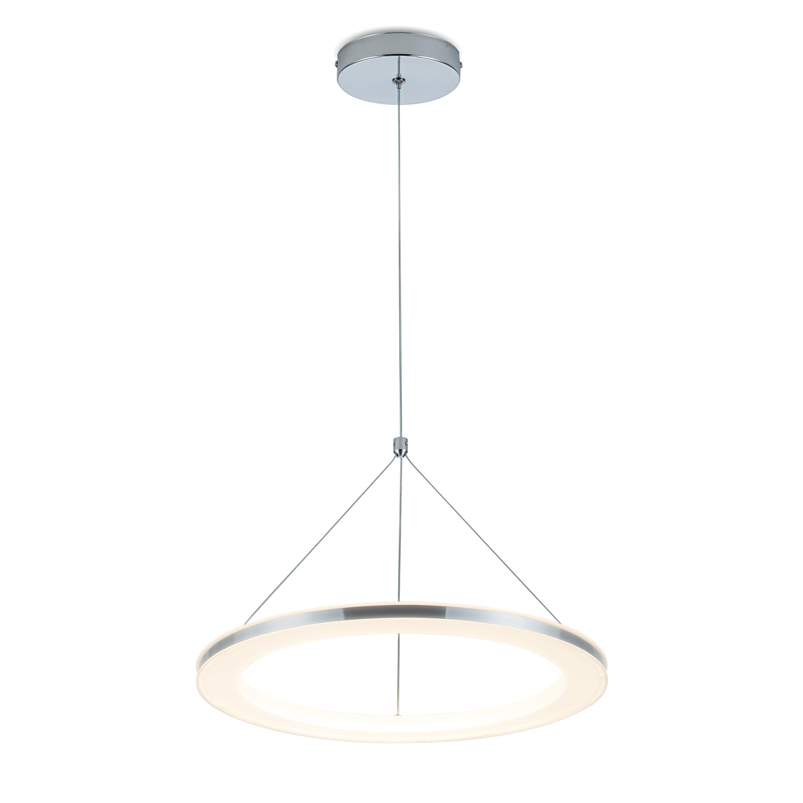 CHYING LED Pendant Lights Kitchen Island, 15.8" 18W Warm White Modern Ring Chandelier, Adjustable Height Silver Hanging Pendant Ceiling Light for Dining Room Bedroom Hallway Entryway, 3000K