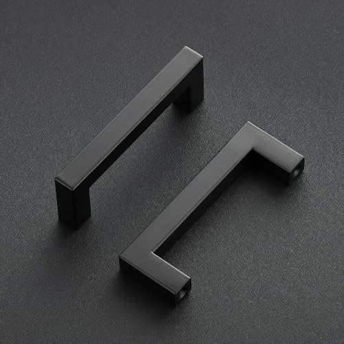 Image of Ravinte 30 Pack Kitchen Matte Black Cabinet Handles 3-1 /2 Inch Hole Center Stainless Steel Square Cabinet Pulls for Dresser Drawer Cupboard Handles with Screwdriver