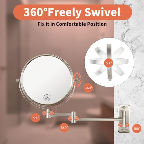 Erlingeryi ER01-B 8 Inch Wall Mounted Makeup Mirror 1X/ 10X Magnifying Mirror Double Sided Vanity Makeup Mirror thumb #4