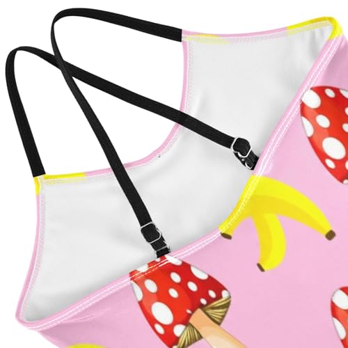 Red Mushrooms Yellow Banana Pink Swimsuits for Children Girls, Summer Beach Bathing Suit, 3-104