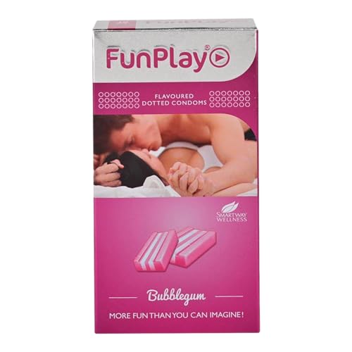 Image of FunPlay Bubblegum Flavoured Dotted Condoms - 10 Pcs | Extra Dotted for Enhanced Pleasure | Premium Latex Condoms for Men | Long Lasting Smooth Lubrication | Flavoured & Safe Protection