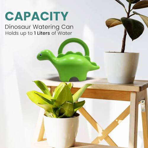 Image of Amazon Brand - Umi Dinosaur Shape Kids Watering Can 1 Litre Plastic Garden Watering Can Toy for Children Lightweight Easy Pour Water Can for Indoor Outdoor Plants Gardening Gift for Boys Girls (Green)
