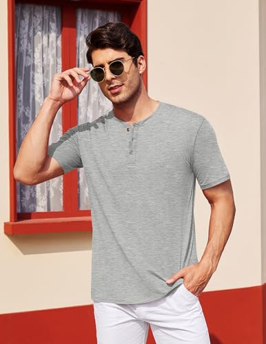 Image of COOFANDY Men's Henley Shirts Short Sleeve Casual Basic Tee Summer Button Henley Soild T Shirts