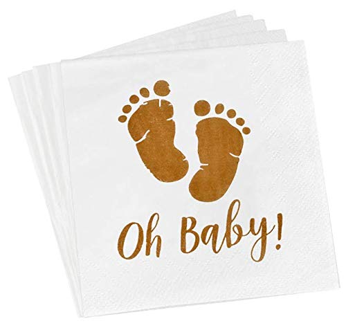 Paquet de 50 Serviettes en Papier Baby Shower Baptême Bébé Pieds - 33 x 33 cm Dépliée Cover