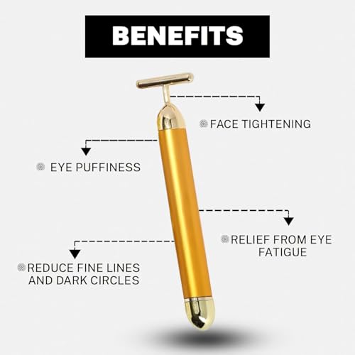 Image of Golden Color Energy Beauty Bar Electric Vibration Facial Massage Roller Waterproof Face Skin Care T-Shaped Anti Wrinkle Massager for Forehead Cheek Neck Clavicle Arm