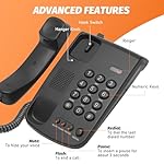 Lativu Corded Landline Phone, Simple Office Telephone Home Phone,Telephone Landline Phones Use for Home/Office -Wall or Desk -Adjustable Ringer Volume, Black - Image 2