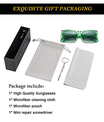 Eylrim Square Frame Sunglasses For Women Men Trendy Chunky Rectangle Sun Glasses Black Shades Uv400 Protection(A5 Transparent Green/Grey) #TOP5