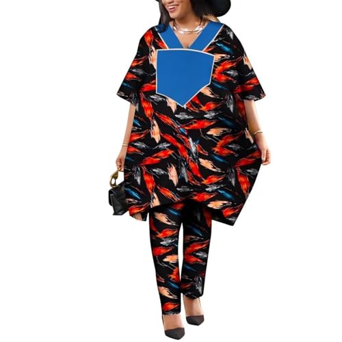 African Print 2 Pieces Outfit Women Ankara Top and Pants Set Shirt Dress
