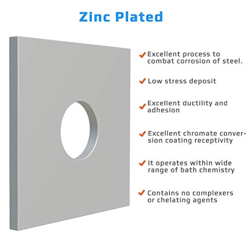 M10 Square Plate Washers (Pack of 5) Rectangular Washer with Round Hole Zinc Plated Steel Metal Flat Gaskets Galvanized Fasteners for 10mm Bolts Nuts Construction Heavy Duty DIN436 (10mm x 30mm) - Image 2