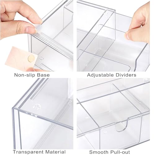 Image of Hipiwe Acrylic Storage Drawers 3-Tier Stackable Bathroom Makeup Organizer Cotton Swabs Qtip Holder for Vanity Cosmetics Clear Desktop Organizer with Removable Dividers, 8.1 inchLx 3.9 inchWx7.8 inchH