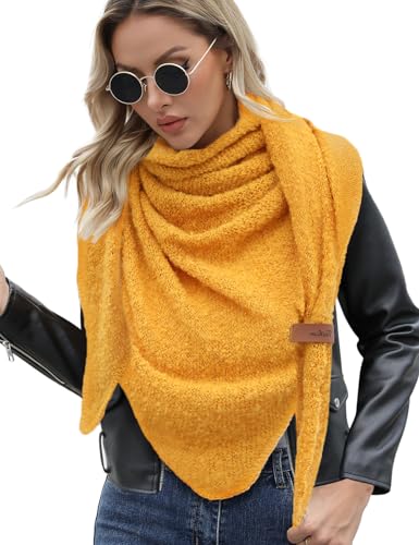 Xnova Schal Damen Winter Dreieck Strickschal Wärmende, Weich Dreiecksschal mit Lederschlaufe, Flauschig Gestrickt Umschlagtuch Halstuch Poncho Halstüche Geschenk für Frauen...