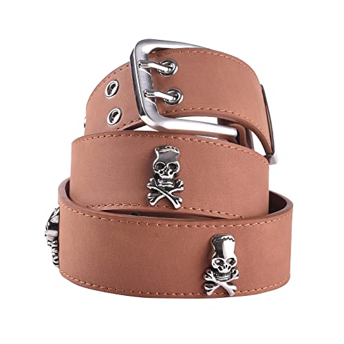 Double Grommet Pirate Skull Belt for Men, Double Prong Vintage Goth Punk Belts, Halloween Medieval Renaissance Belt
