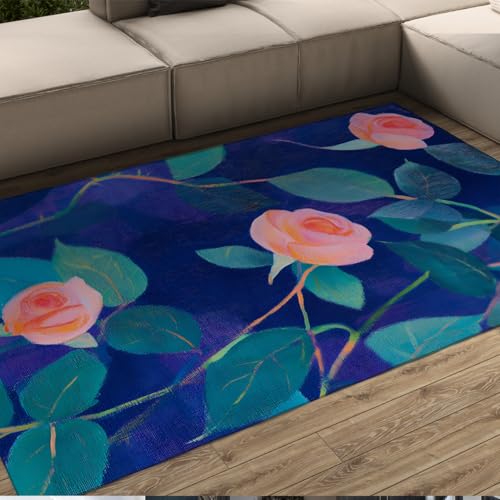 Tapis salon fleurs usées 180x240 cm bleu vert - 2