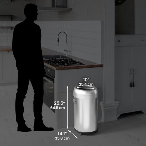 Image of iTouchless 13 Gallon Open Top Kitchen Trash Can Recycling Bin with Wheels and Double Odor Filters, Round Commercial Stainless Steel 50 Liter Trashcan for Home Office Work Bedroom Livingroom Garage