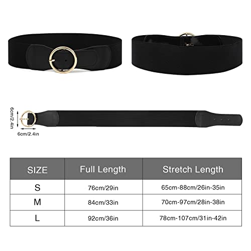 Women Wide Stretchy Waist Belt - 2 Pack Womens Elastic Belts Vintage Wide Cinch Belt for Dress(S,Black+Brown) - Image 5