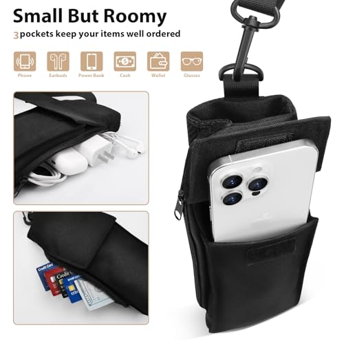 iMangoo Small Sling Travel Bag Phone Holder for iPhone 16 15, Nylon Crossbody Chest Bag Adjustable Strap Water Resistant Sport Running Workout Hiking Cycling Casual Travelling for Men Women Black2