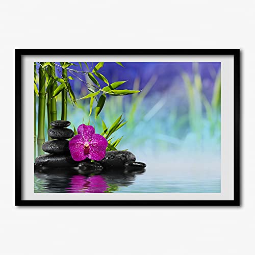 Tableau photo de salon 70x50 cm avec cadre Tulup couleur bambou pour créer un espace zen
