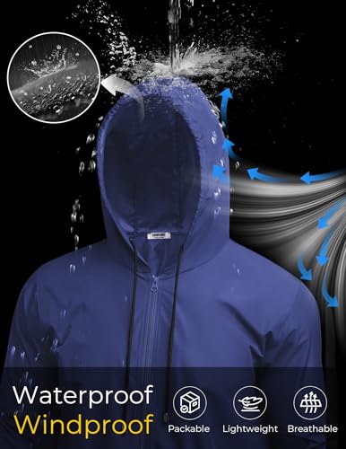 Image of COOFANDY Mens Packable Rain Jacket Lightweight Waterproof Raincoat with Hood Outdoor Rain Gear Travel Hiking Cycling