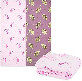 CityComfort Unicorn Blanket for Girls Glow in the Dark Blankets Stars Unicorns Gifts for Women (Pink)