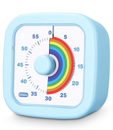 Cexovo Temporizador Visual Cuenta Regresiva de 60 Minutos Rainbow Temporizador Niños, Silencioso, Herramienta de Gestión del Tiempo para Niños y Adultos,para Aula Escuela Oficina Cocina (Azul)