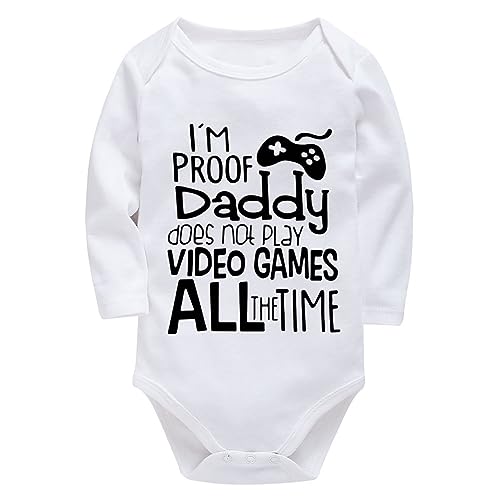 WOOYONGING I'm Proof Daddy Does Not Play Video Games All The Time Newborn Romper Baby Boy Long Sleeve Neutral Baby Clothes 18 Month