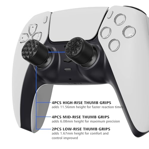 PlayVital Agarres para el Pulgar para ps5 para ps4 Xbox Series X/S Xbox One Xbox One X/S Switch Pro Control Caps Tapas de Joysticks con 3 Alturas de Convexo y Cóncavo(Grano de Diamante&Grieta-Negro) - imagen 4